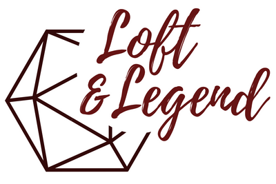 Logo with 'Loft & Legend' text and geometric design on a white background