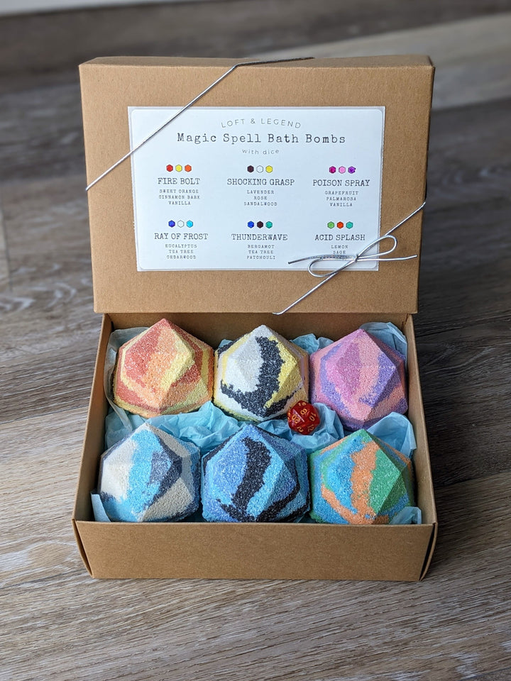 Elemental Themed Bath Bomb Gift Box with Bonus Dice
