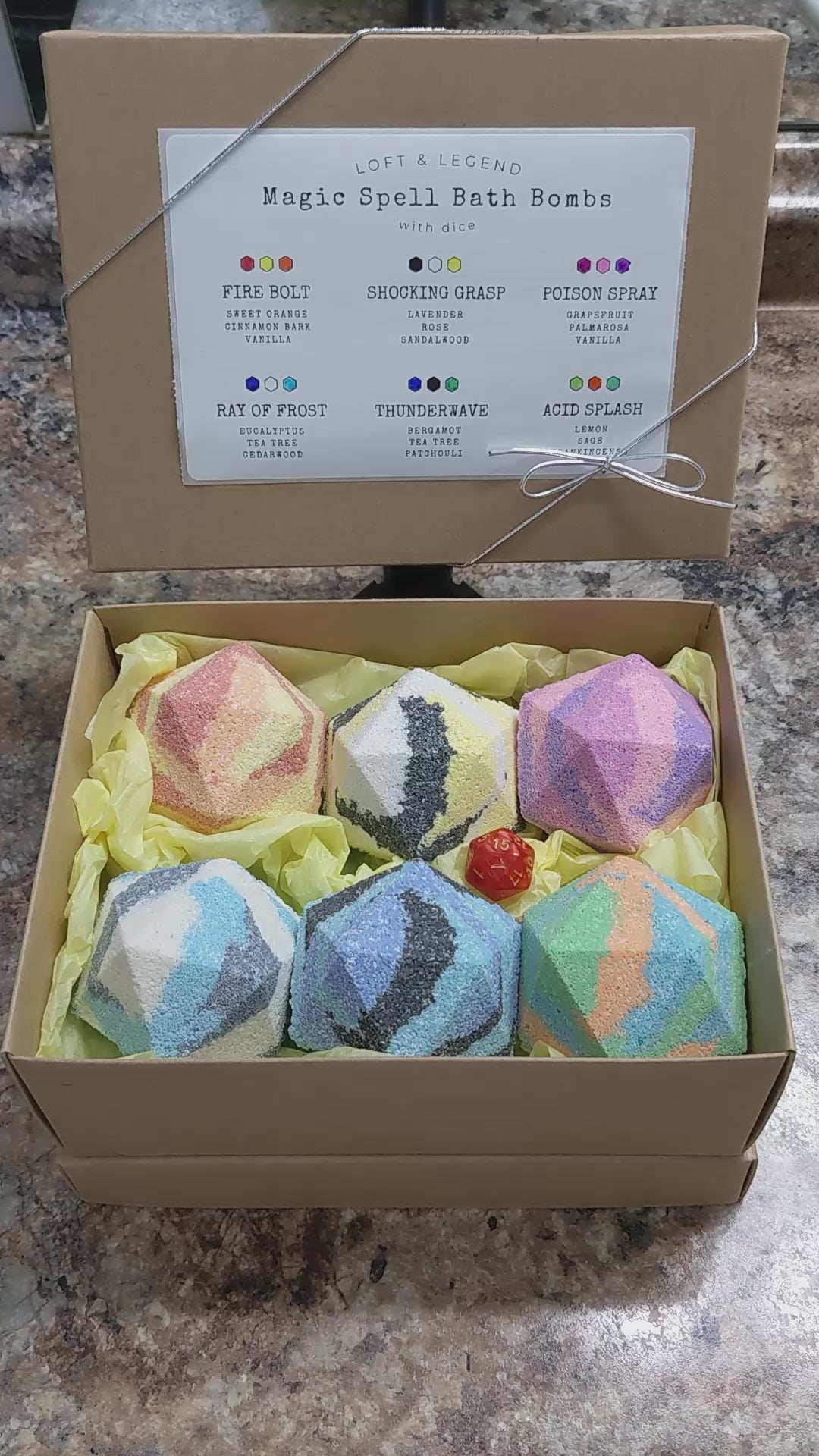 Elemental Themed Bath Bomb Gift Box with Bonus Dice